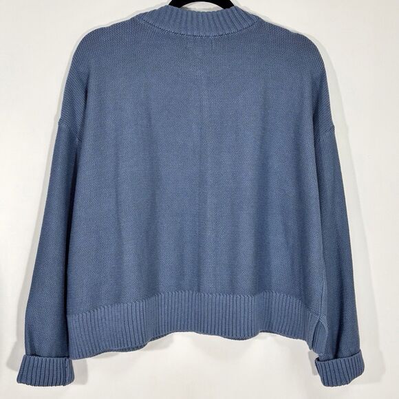 Quince Organic Cotton Cropped Cardigan Sweater Large Glacier Blue Academia - Picture 5 of 8